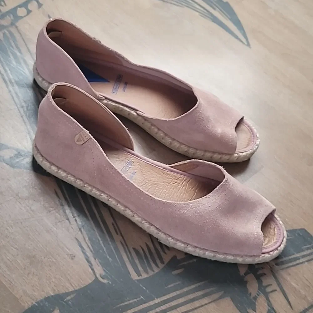 Verbenas Cruz Suede Espadrille Flats Pink Open Toe Size 8.5/9 Comfort Slip On